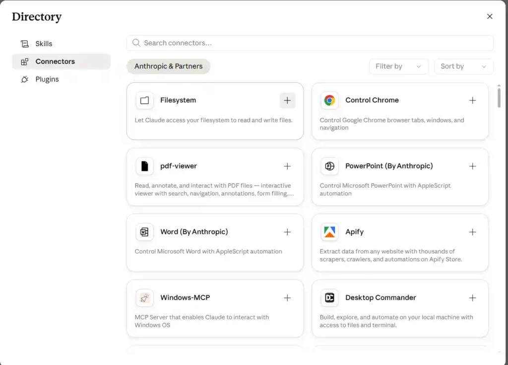 Find the filesystem option and click the + (plus) icon 