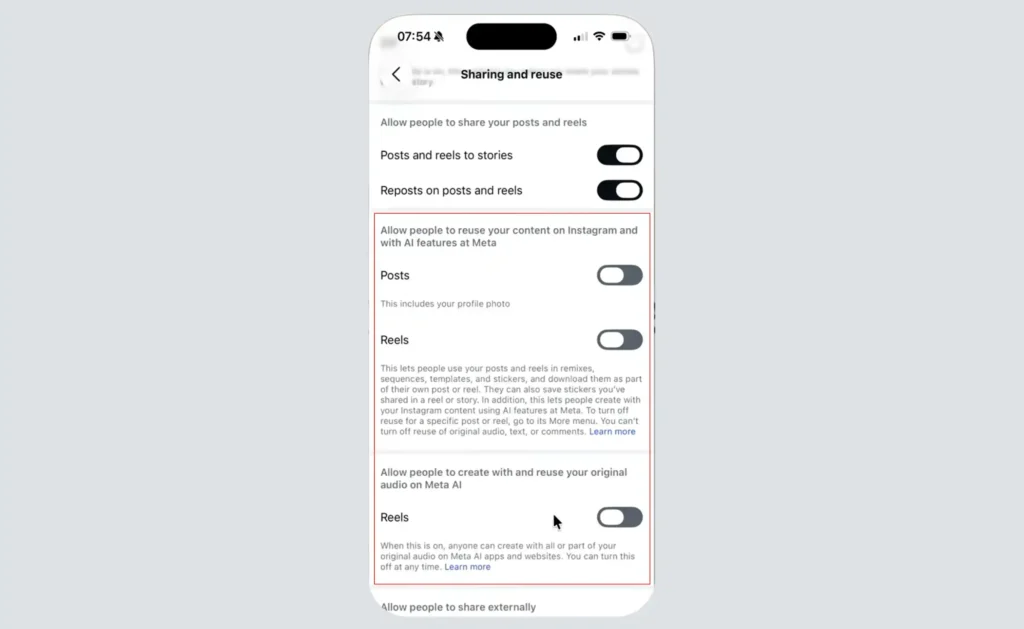 Step 4 Locate the AI reuse setting.