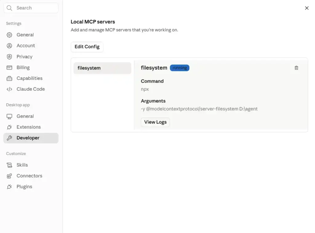  filesystem shows running 